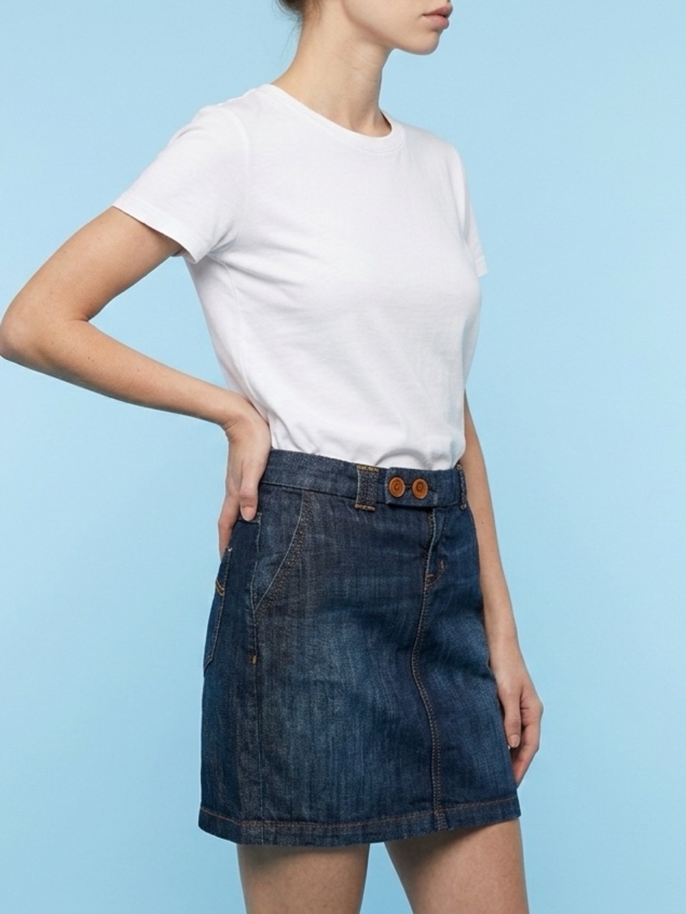 Fidelity High Rise Dark Denim Button Waist Casual Summer Sporty Y2K Skirt-L